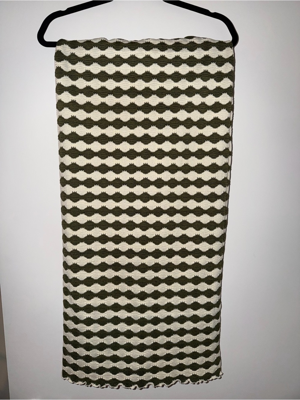 Topshop Olive and Cream Striped Knit Midi Skirt